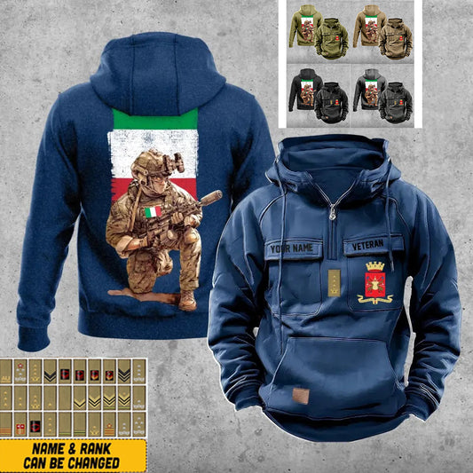 Personalisierter Vintage-Kapuzenpullover mit italienischem Soldaten-/Veteranen-Print – 21062402QA