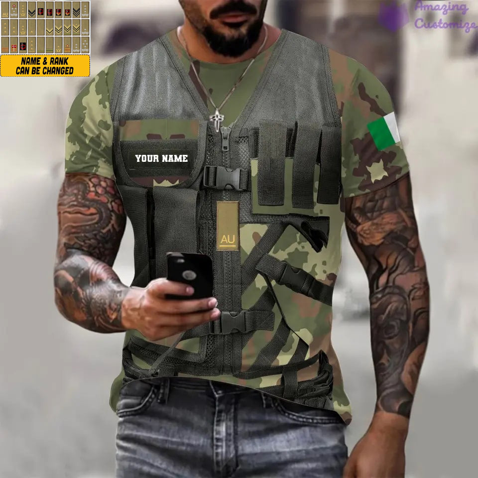 Personalisiertes T-Shirt mit Camouflage-Muster für italienische Soldaten/Veteranen mit Namen und Rang, 3D-Druck – 22042401QA