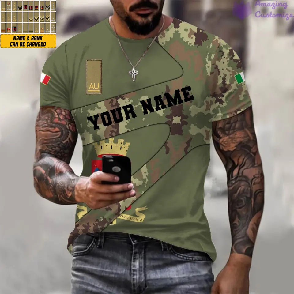 Personalisiertes T-Shirt mit italienischem Soldaten-/Veteranen-Tarnmuster mit Namen und Rang, 3D-Druck – 3001240001QA