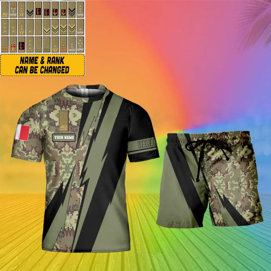 Personalisiertes italienisches Soldaten-/Veteranen-Tarnmuster mit Namen und Rang, Kombi-T-Shirt + Shorts, 3D-Druck -03042401QA