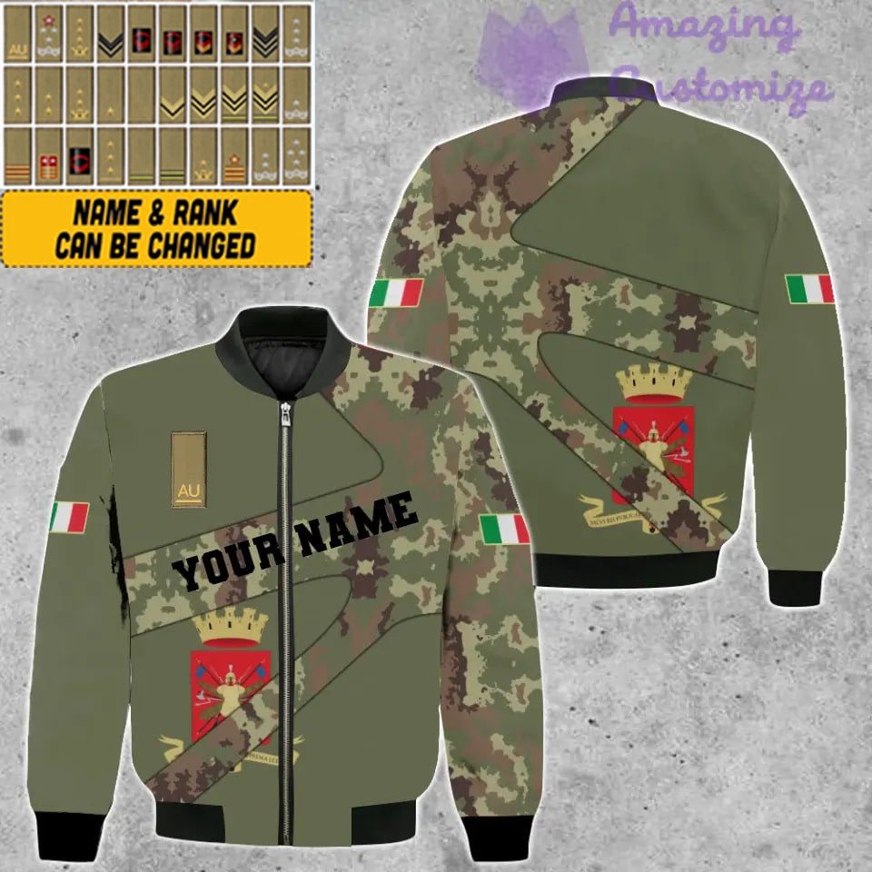 Personalisierte Bomberjacke mit Camouflage-Muster für italienische Soldaten/Veteranen mit Namen und Rang, 3D-Druck – 300124QA