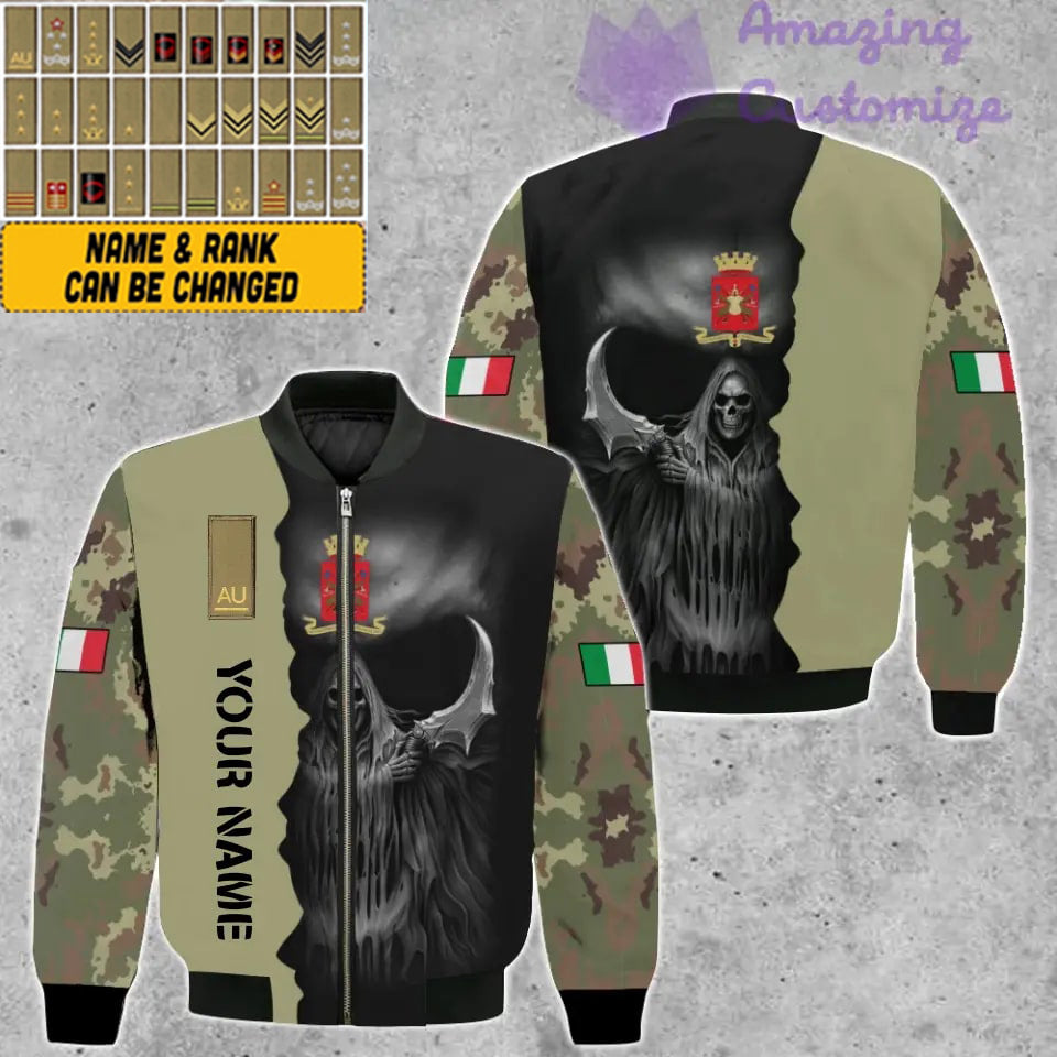 Personalisierte Bomberjacke mit Camouflage-Muster für italienische Soldaten/Veteranen mit Namen und Rang, 3D-Druck – 260124QA