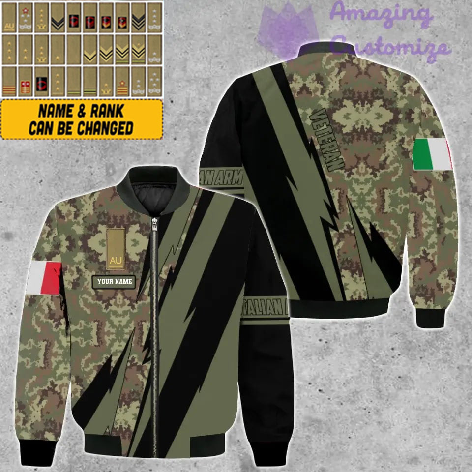 Personalisierte Bomberjacke mit Camouflage-Muster für italienische Soldaten/Veteranen mit Namen und Rang, 3D-Druck – 03042401QA