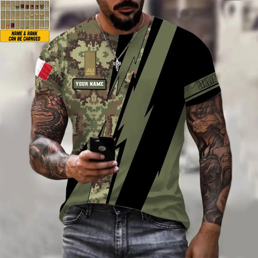 T-shirt personnalisé avec camouflage soldat/vétéran italien avec nom et grade imprimé en 3D - 030424QA