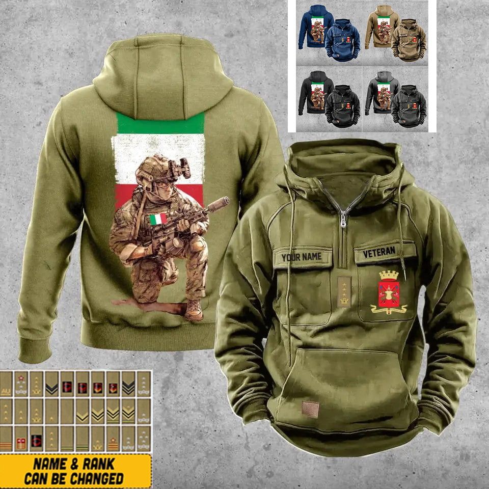 Sweat à capuche vintage personnalisé avec imprimé sur toute la surface, soldat/vétéran italien - 21062402QA