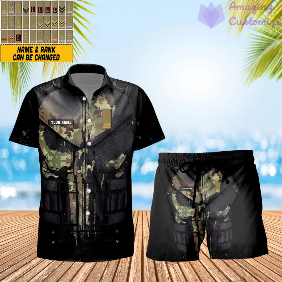 Personalisierter italienischer Soldat/Veteran, Camouflage mit Rangkombination, Hawaiihemd + Shorts, 3D-Druck – 0112230001QA