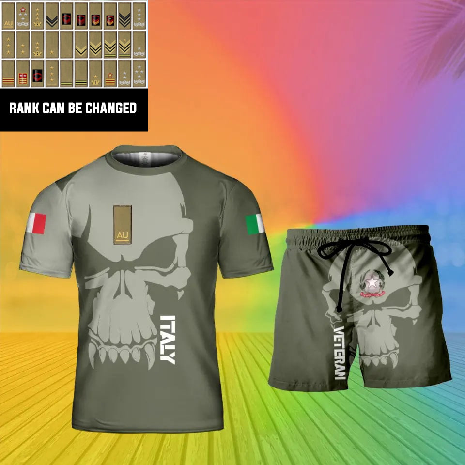 Personalisierter italienischer Soldat/Veteran, Camouflage mit Rang, Kombi-T-Shirt + Shorts, 3D-Druck -13042401QA