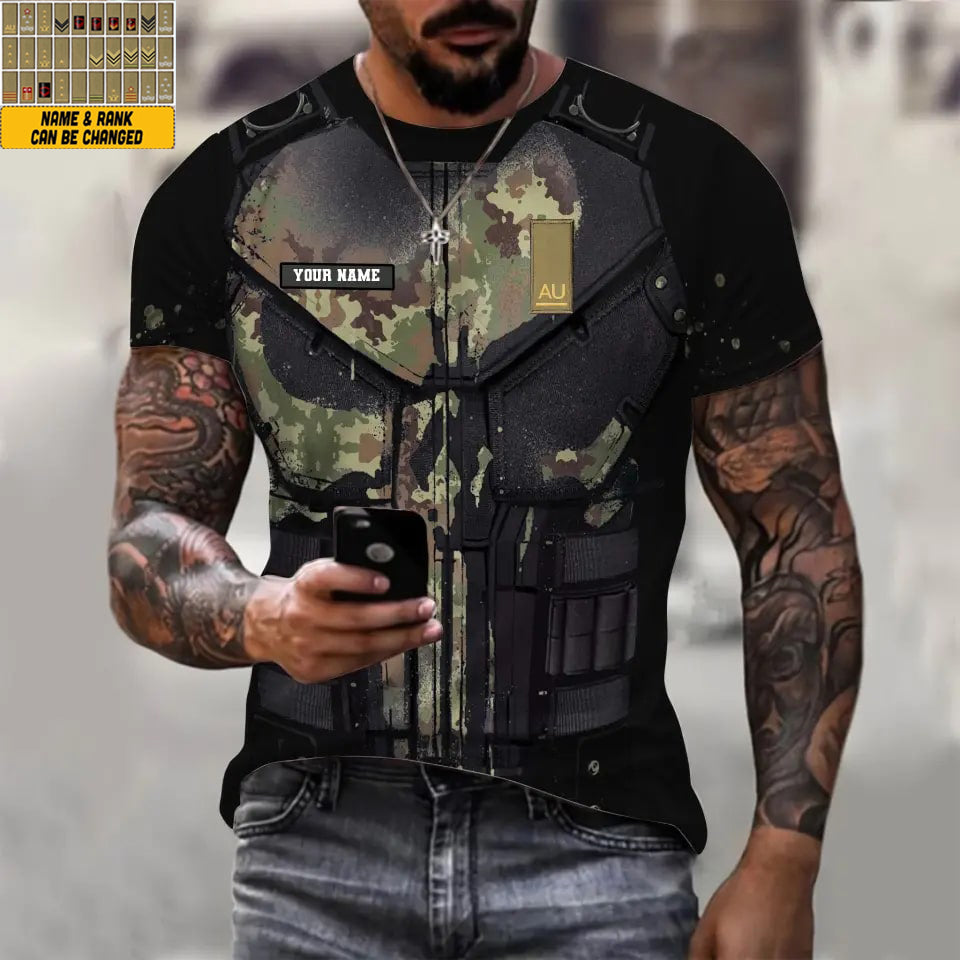 Personalized Italy Soldier/ Veteran Camo With Name And Rank T-shirt 3D Printed -  0112230001QA