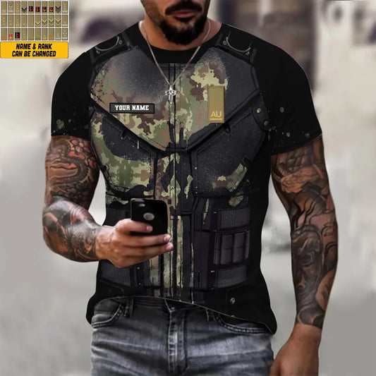 Personalisiertes T-Shirt mit Camouflage-Muster für italienische Soldaten/Veteranen mit Namen und Rang, 3D-Druck – 0112230001QA