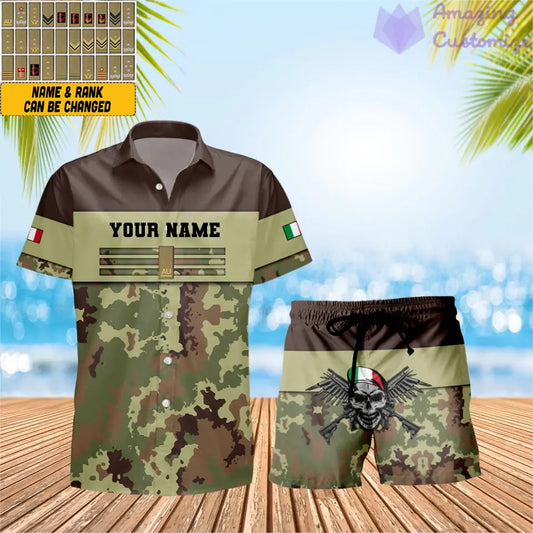 Personalisierter italienischer Soldat/Veteran, Camouflage mit Rangkombination, Hawaiihemd + Shorts, 3D-Druck – 1112230001QA