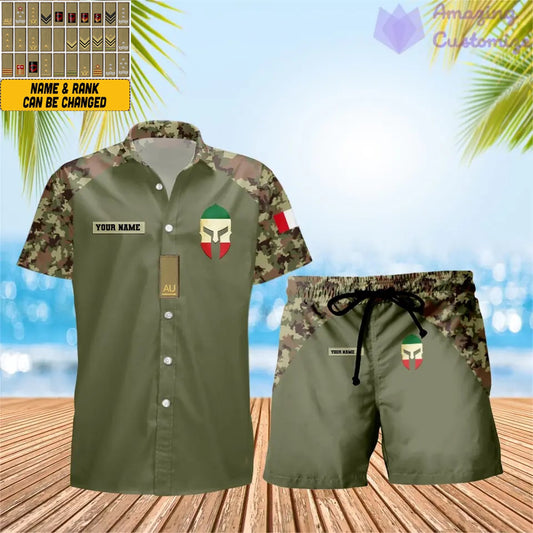 T-shirt Hawaï personnalisé avec camouflage soldat/vétéran italien et combo de grades + short imprimé en 3D - 1010230001QA