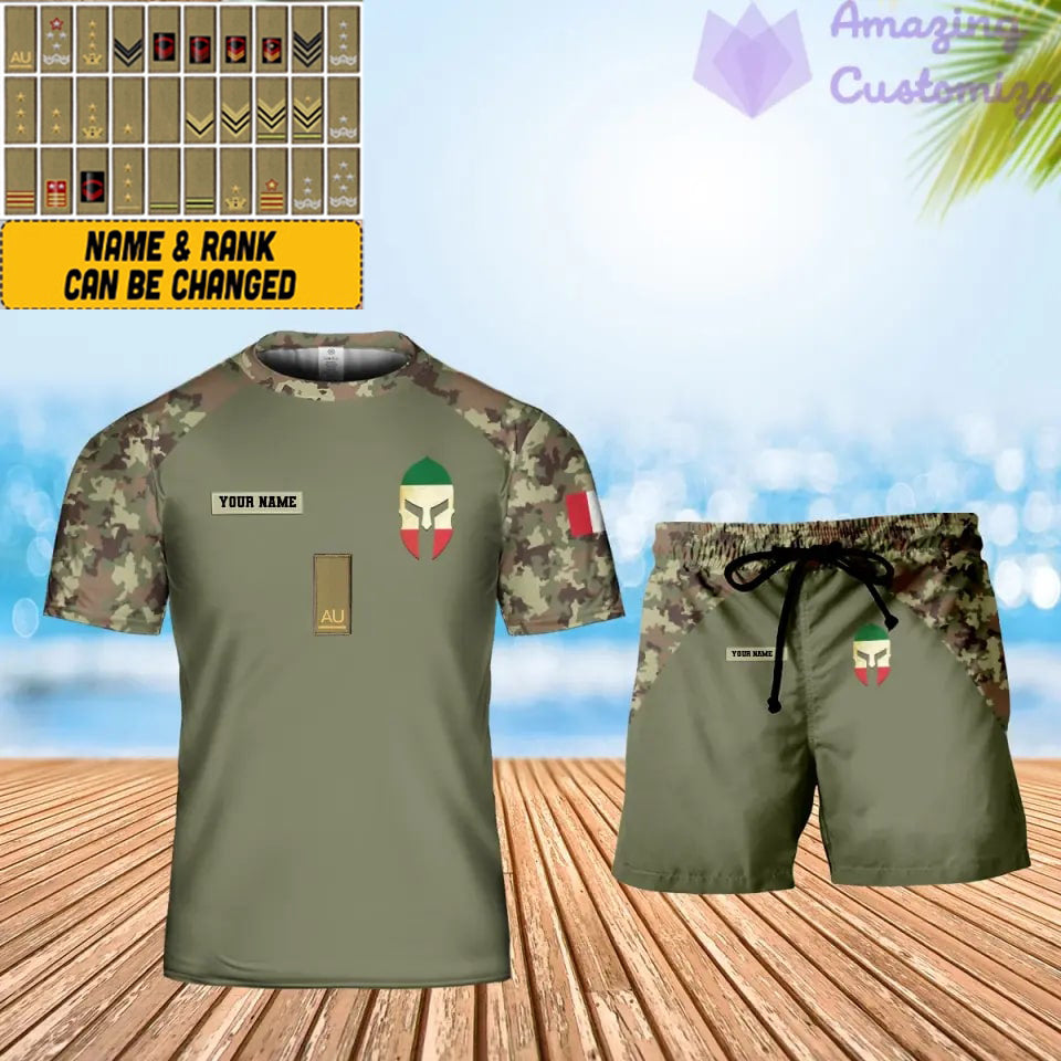 Personalisierter italienischer Soldat/Veteran, Camouflage, mit Namen und Rang, Kombi-T-Shirt + Short, 3D-Druck -1010230001QA