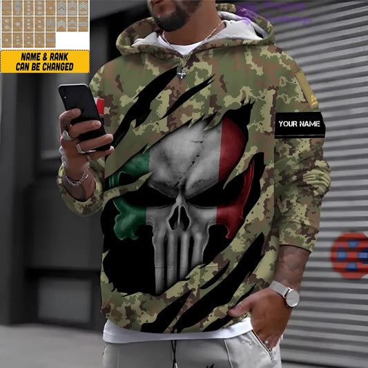 Personalisierter Kapuzenpullover mit Camouflage-Muster für italienische Soldaten/Veteranen mit Namen und Rang, 3D-Druck – 17125344