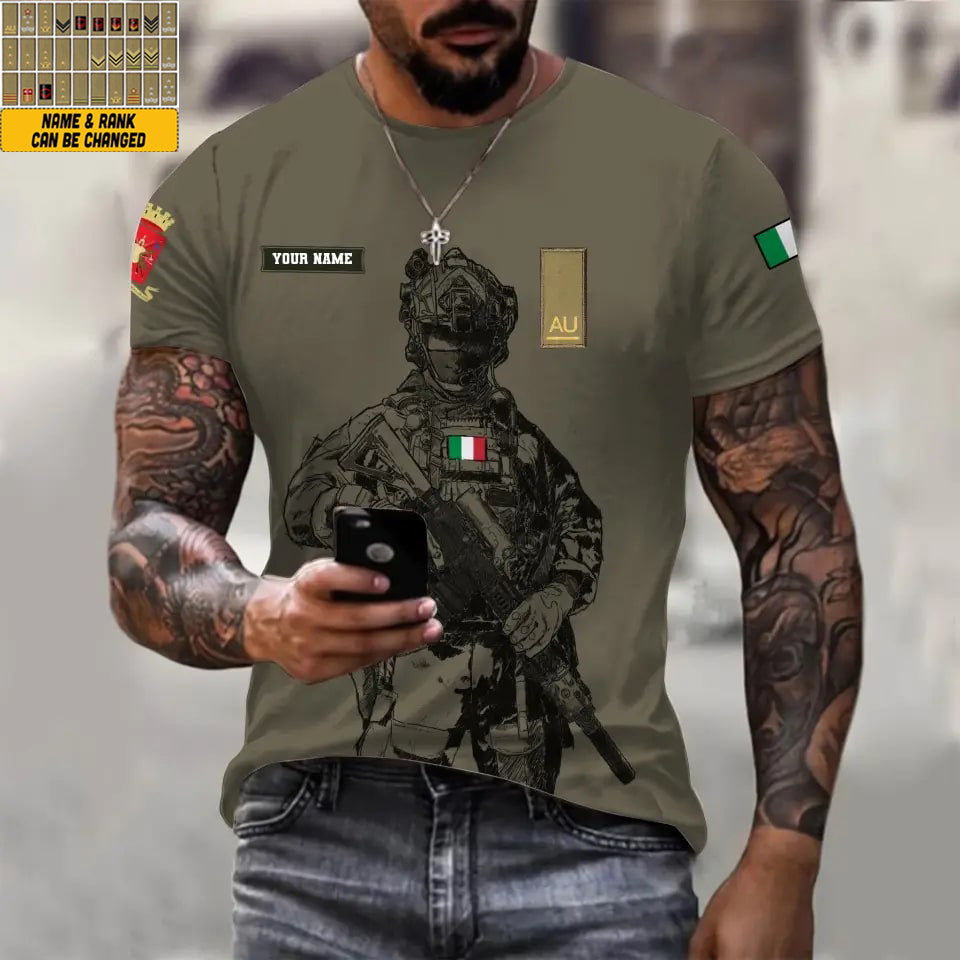 Personalisiertes T-Shirt mit Camouflage-Muster für italienische Soldaten/Veteranen mit Namen und Rang, 3D-Druck – 17042401QA