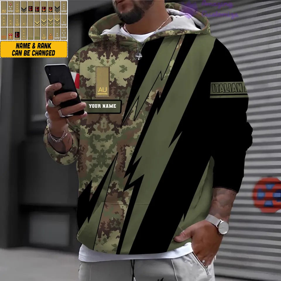 Sweat à capuche personnalisé avec camouflage soldat/vétéran italien avec nom et grade imprimé en 3D - 17095968