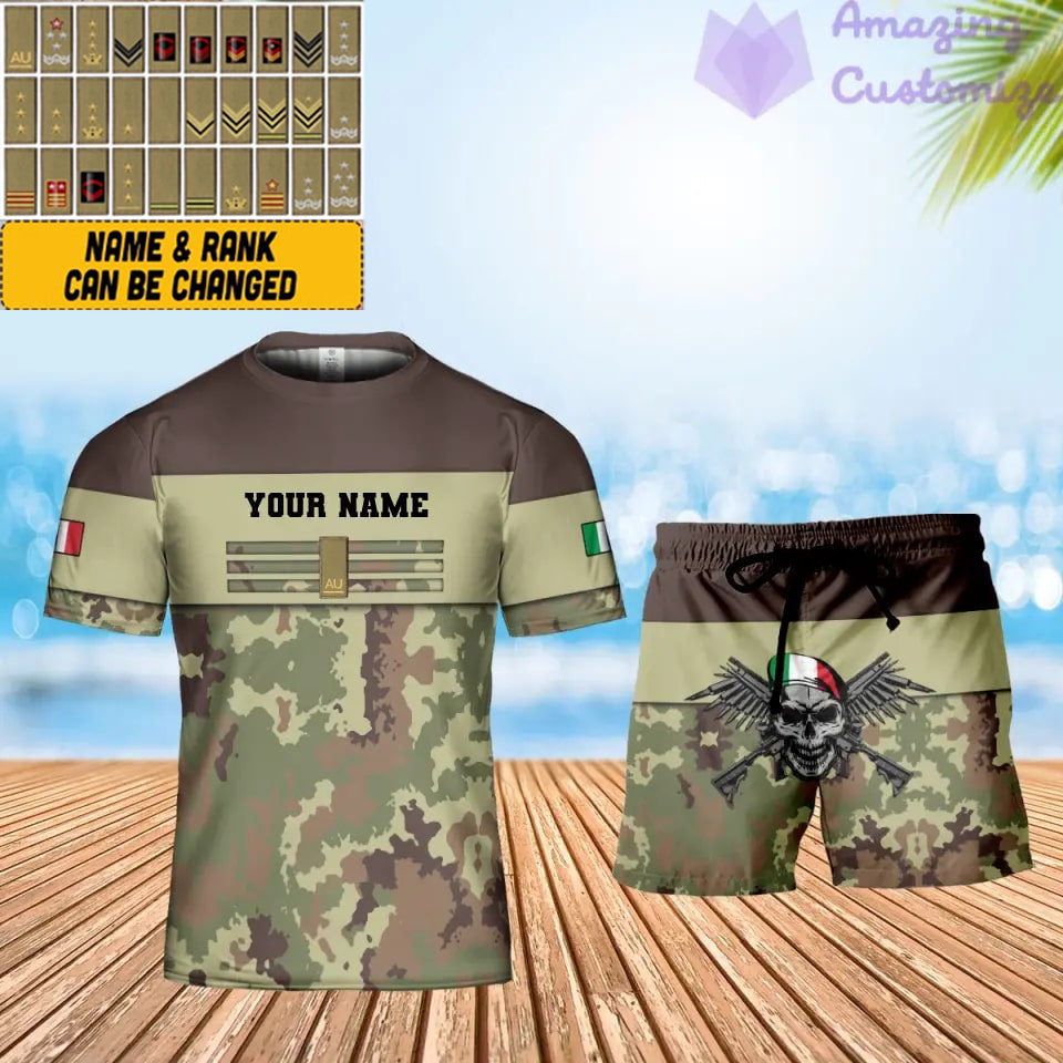 T-shirt personnalisé avec camouflage soldat/vétéran italien avec nom et grade + short imprimé en 3D -1112230001QA