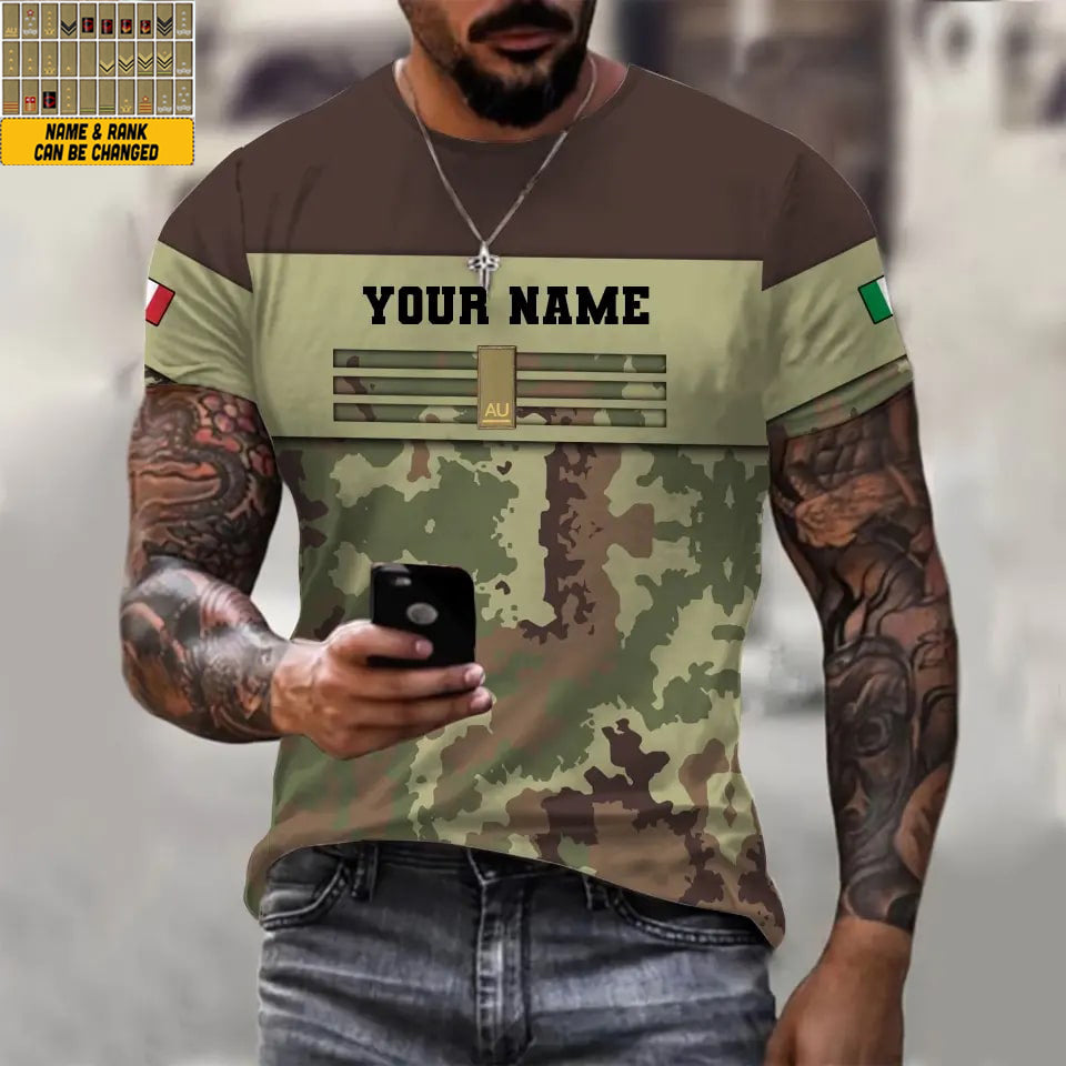 Personalisiertes T-Shirt mit Camouflage-Muster für italienische Soldaten/Veteranen mit Namen und Rang, 3D-Druck – 1112230001QA