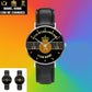 Personalized Netherlands Soldier/ Veteran With Name And Rank Black Stitched Leather Watch - 0703240001 - Gold Version