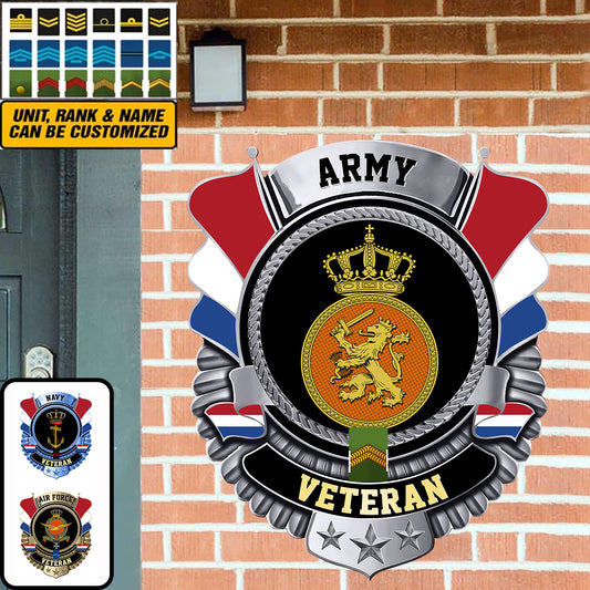 Personalized Rank Netherlands Soldier/Veterans Camo Cut Metal Sign