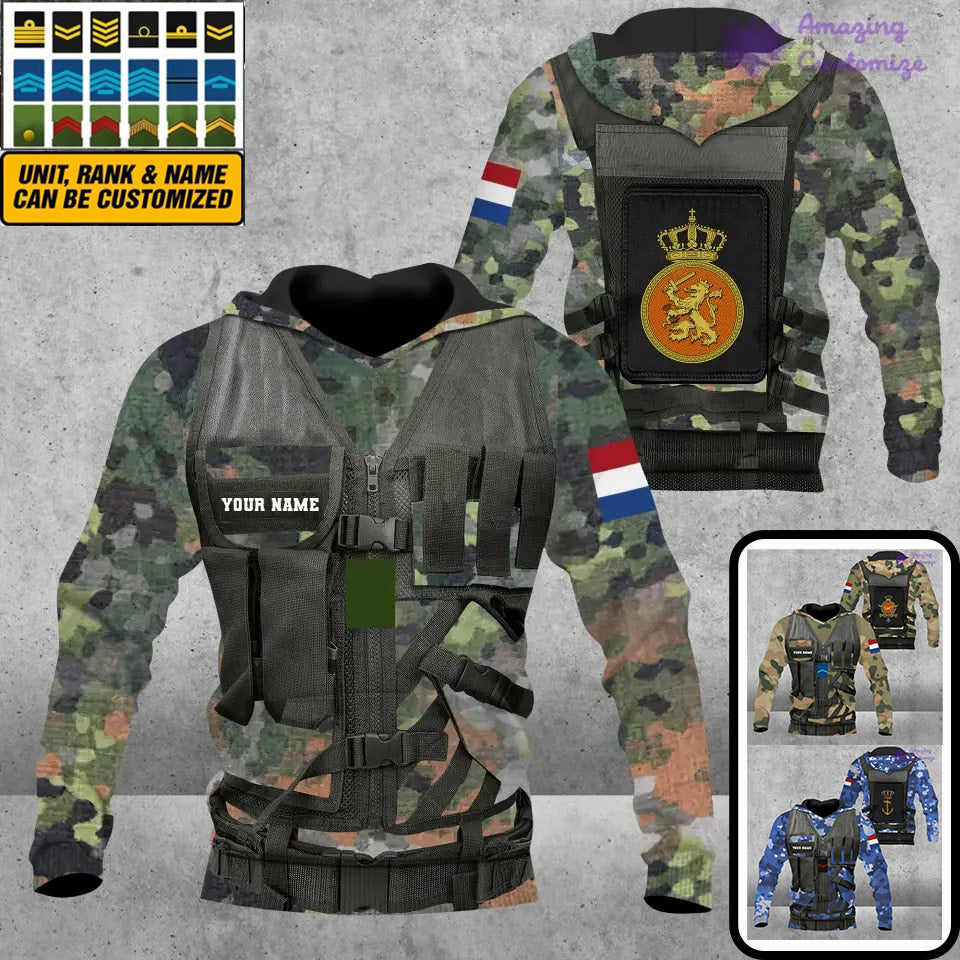 Personalisierter Kapuzenpullover mit Camouflage-Muster für niederländische Soldaten/Veteranen mit Namen und Rang, 3D-Druck – 17049312