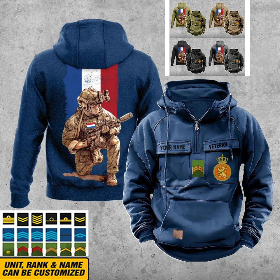 Personalisierter Vintage-Kapuzenpullover mit niederländischem Soldaten-/Veteranen-Print – 21062402QA