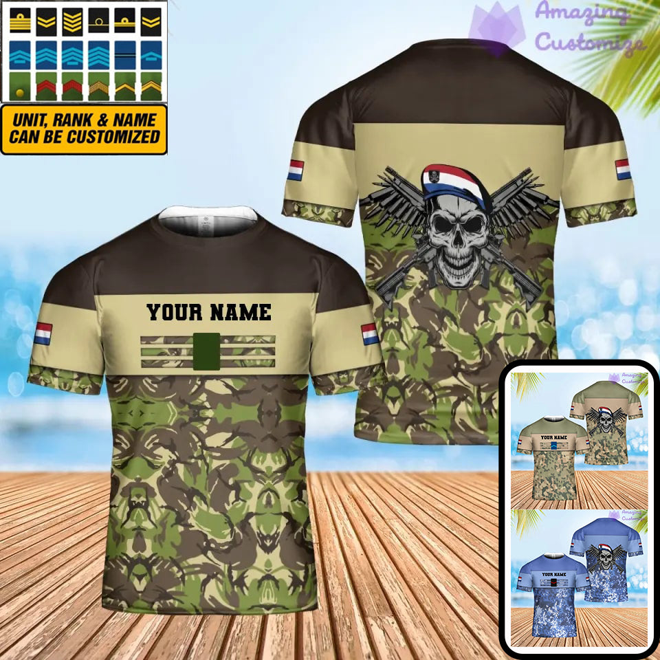 Personalisiertes T-Shirt mit Camouflage-Muster für niederländische Soldaten/Veteranen mit Namen und Rang, 3D-Druck – 0502240003