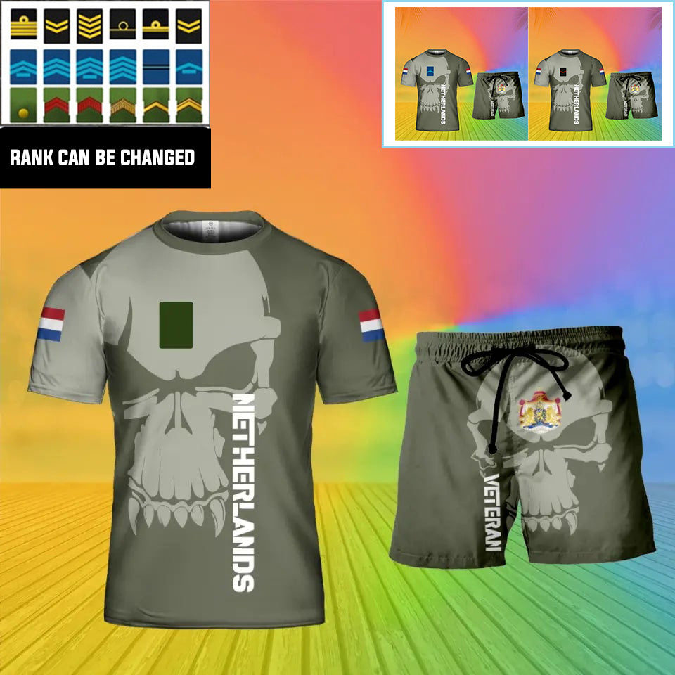 Personalisiertes niederländisches Soldaten-/Veteranen-Tarnmuster mit Rang-Kombi-T-Shirt + Short, 3D-Druck -13042401QA