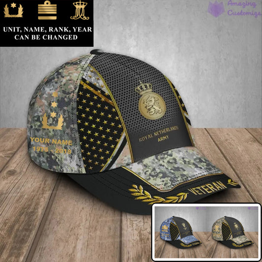 Casquette de baseball camouflage personnalisée avec rang, année et nom pour soldat/vétéran des Pays-Bas - 17163360