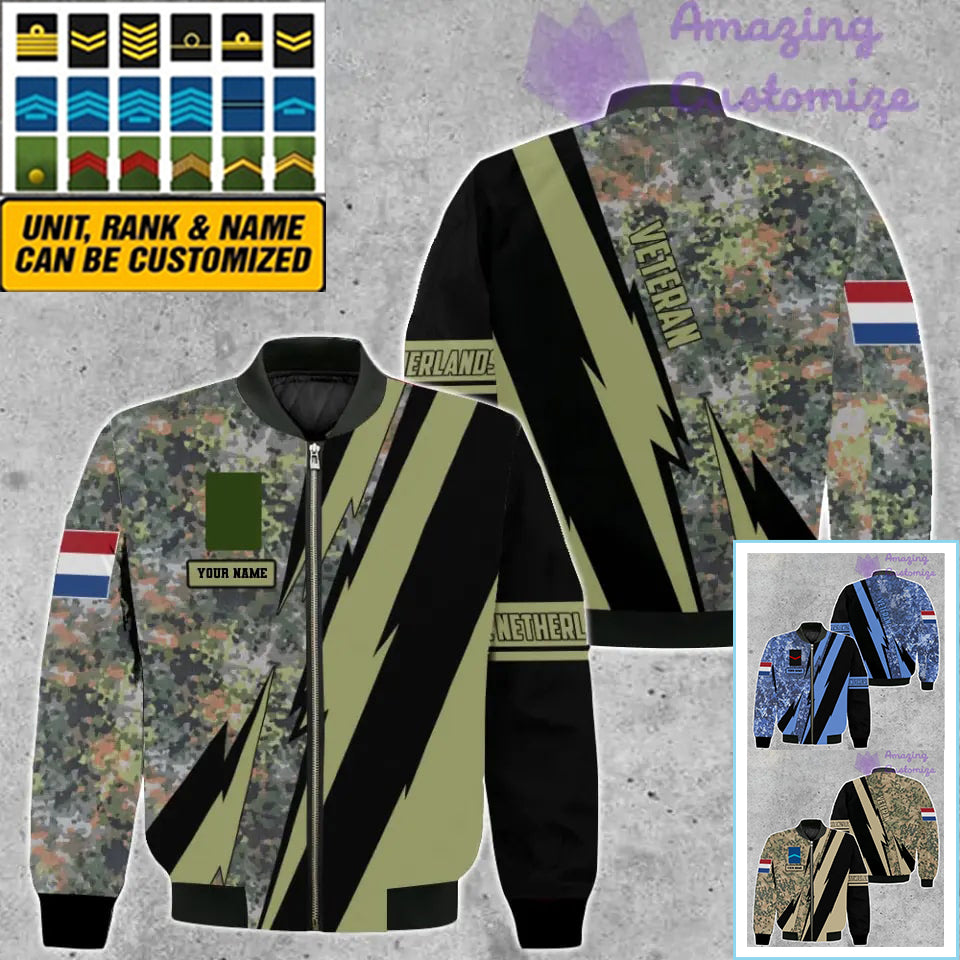 Veste de bombardier personnalisée avec camouflage soldat/vétéran des Pays-Bas avec nom et grade, imprimée en 3D - 03042401QA