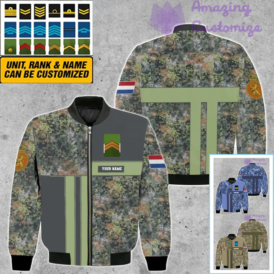 Veste de bombardier personnalisée avec camouflage soldat/vétéran des Pays-Bas avec nom et grade, imprimée en 3D - 07052401QA