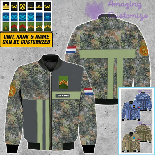 Personalized Netherlands Soldier/ Veteran Camo With Name And Rank Bomber Jacket 3D Printed  - 07052401QA