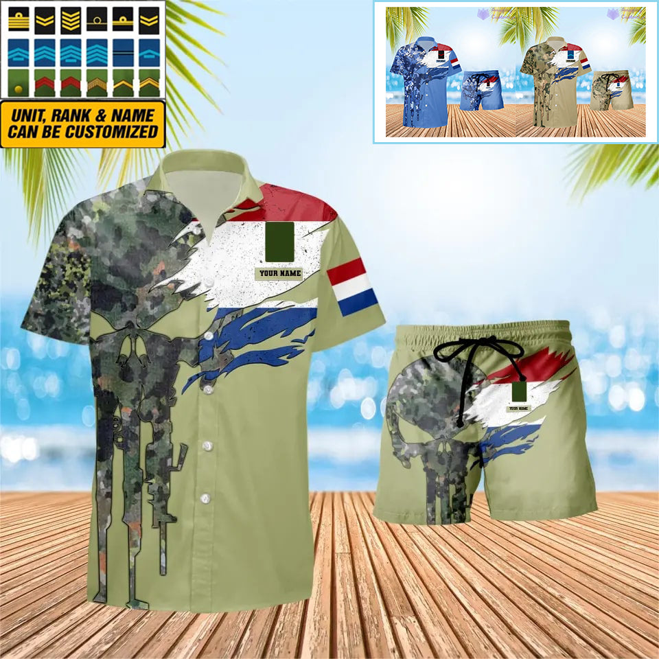 Personalisiertes niederländisches Soldaten-/Veteranen-Tarnmuster mit Rangkombination Hawaiihemd + Shorts 3D-Druck – 0311230001QA