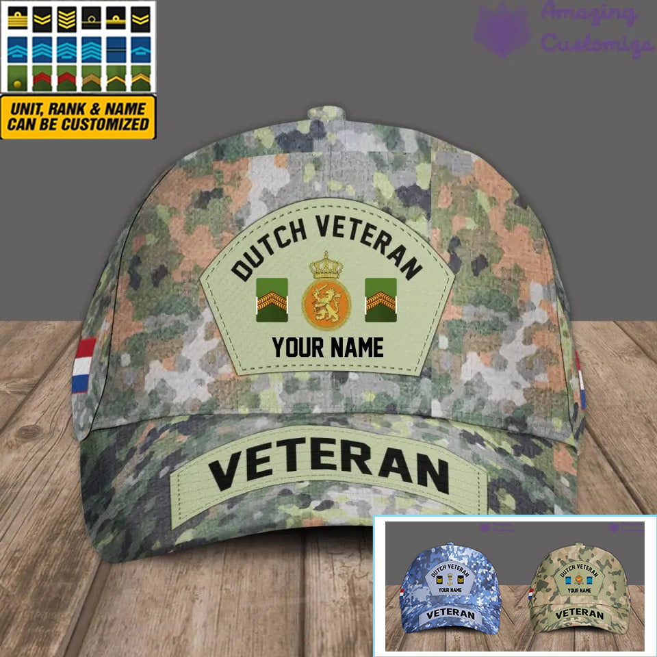 Personalized Rank And Name Netherlands Soldier/Veterans Camo Baseball Cap - 1717027201