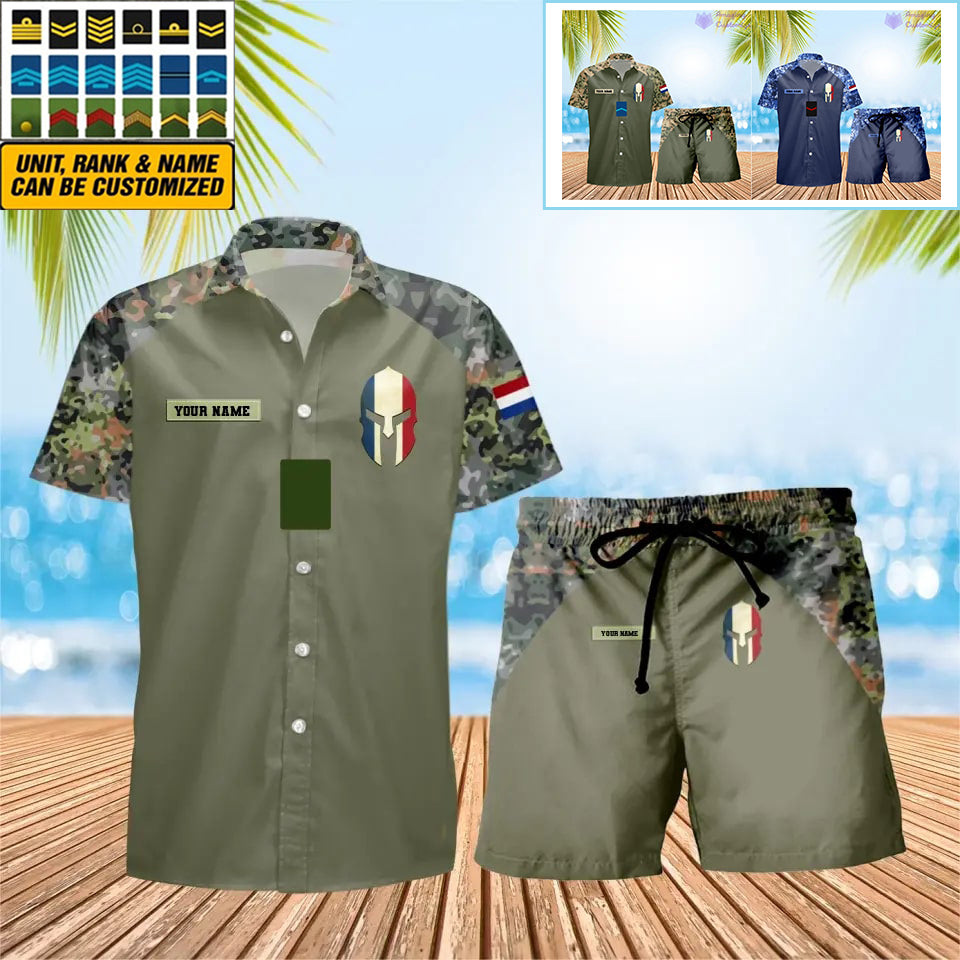 T-shirt Hawaï personnalisé avec camouflage soldat/vétéran des Pays-Bas et combo de grades + short imprimés en 3D - 1010230001QA