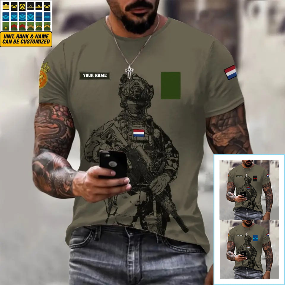 Personalisiertes T-Shirt mit Camouflage-Muster für niederländische Soldaten/Veteranen mit Namen und Rang, 3D-Druck – 17042401QA