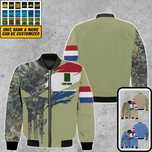 Personalisierter Kapuzenpullover mit Camouflage-Muster für niederländische Soldaten/Veteranen mit Namen und Rang – 0512230001