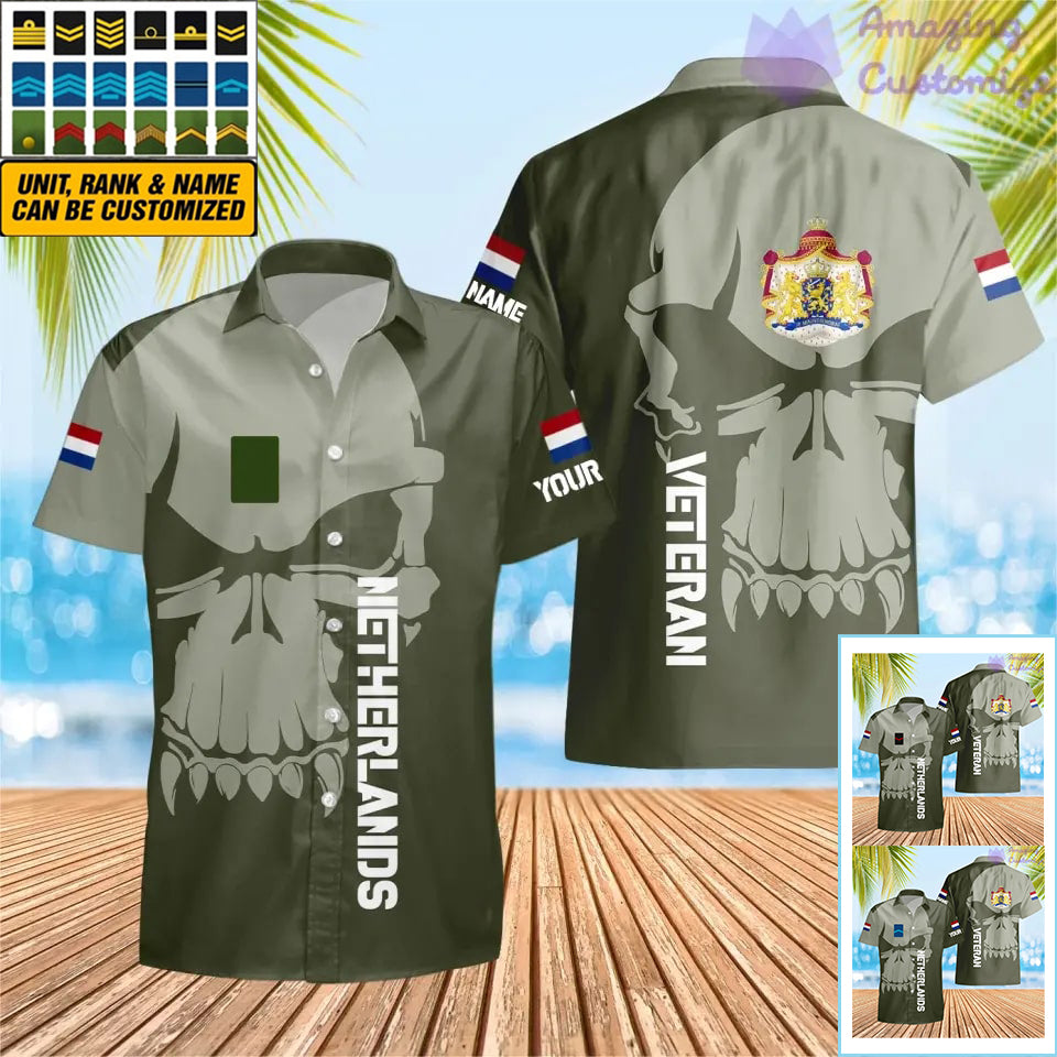 T-shirt Hawaï personnalisé avec camouflage soldat/vétéran des Pays-Bas avec nom et grade imprimé en 3D - 1602240001