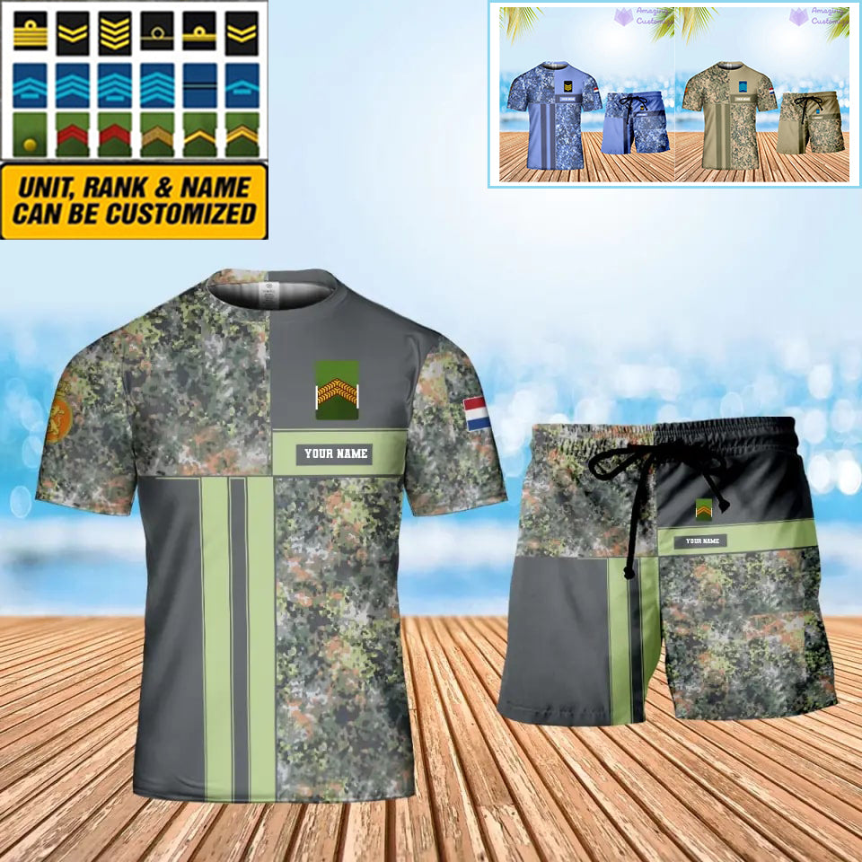 T-shirt personnalisé avec camouflage soldat/vétéran néerlandais avec nom et grade + short imprimé en 3D - 07042401QA