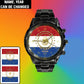 Montre personnalisée en acier inoxydable noir pour soldat/vétéran des Pays-Bas avec nom et grade - 0204240001 - Version dorée