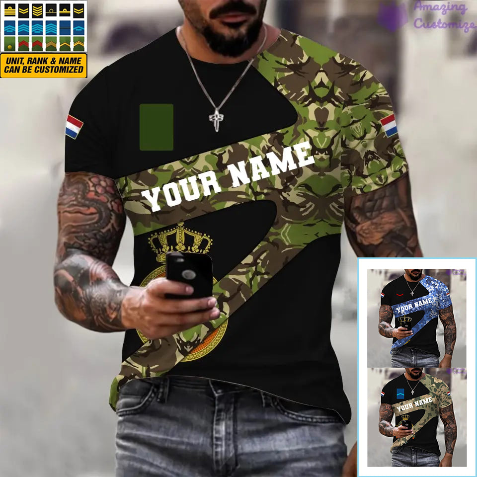 T-shirt personnalisé avec camouflage soldat/vétéran néerlandais avec nom et grade imprimé en 3D - 3001240001QA