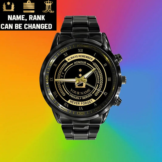 Personalized Netherlands Soldier/ Veteran With Name And Rank Black Stainless Steel Watch - 0603240002 - Gold Version