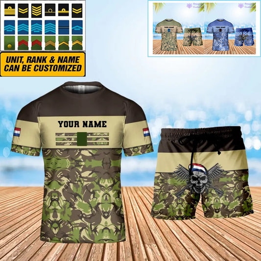 Personalized Netherlands Soldier/ Veteran Camo With Name And Rank Combo T-Shirt + Short 3D Printed  - 1201240001QA