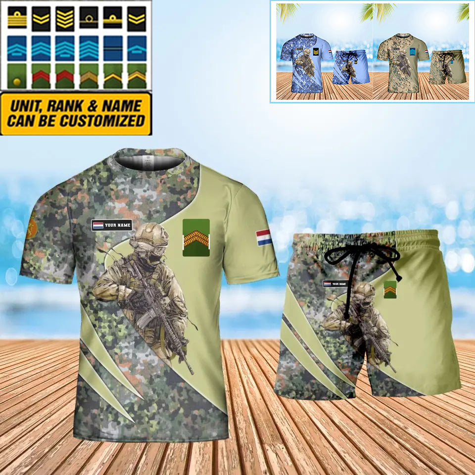 T-shirt personnalisé avec camouflage soldat/vétéran néerlandais avec nom et grade + short imprimé en 3D - 15052401QA