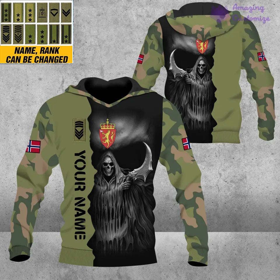 Personalisierter Kapuzenpullover mit Camouflage-Muster für norwegische Soldaten/Veteranen mit Namen und Rang, 3D-Druck – 2601240001