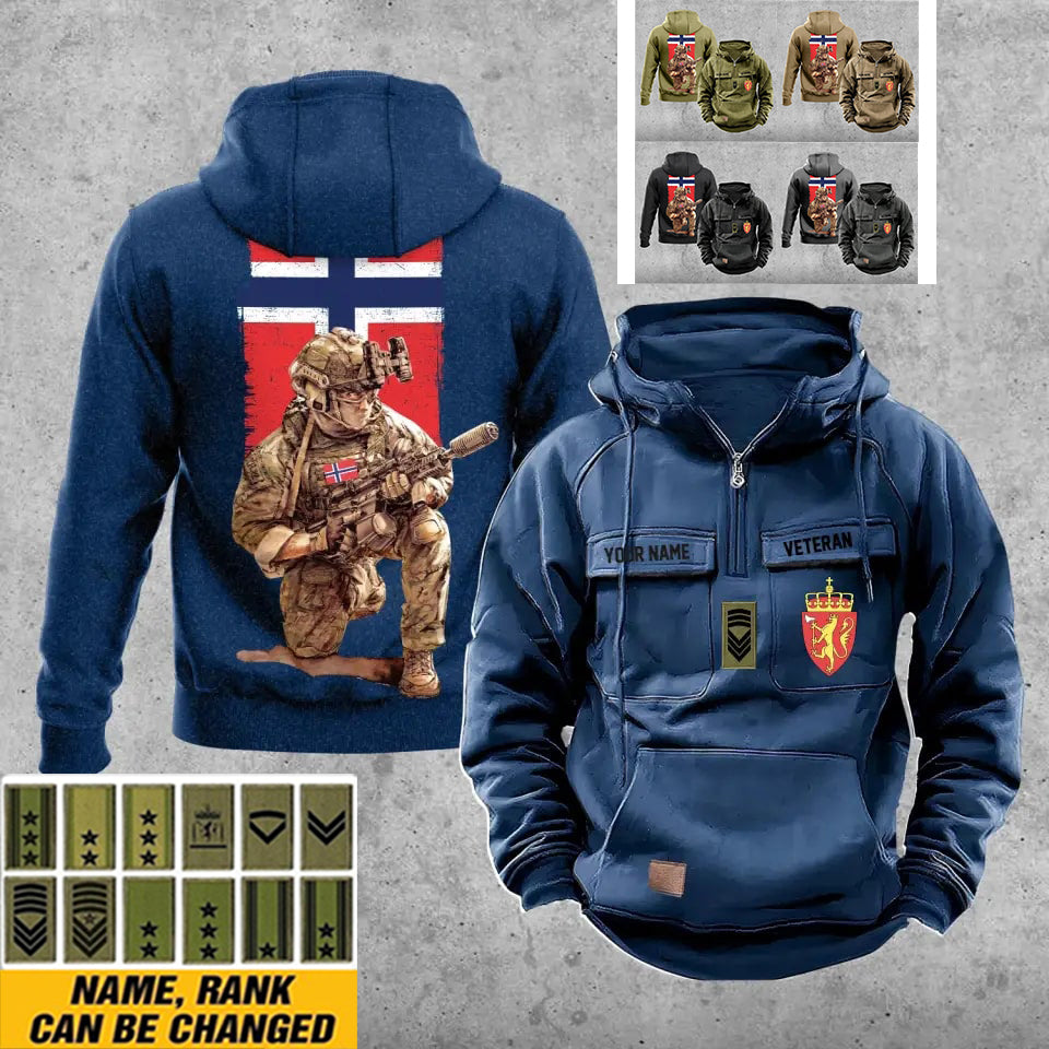 Personalisierter Norwegen Soldat/Veteran Vintage Kapuzenpullover Allover bedruckt - 21062402QA