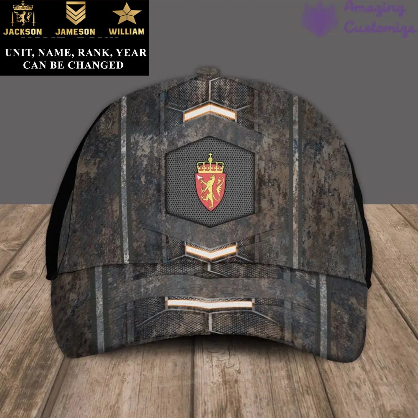 Casquette de baseball camouflage personnalisée avec rang, année et nom de soldat/vétéran norvégien - 17151264