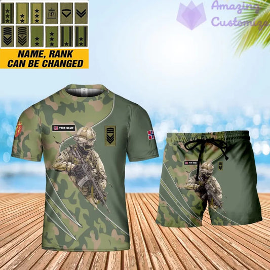 Personalisiertes norwegisches Soldaten-/Veteranen-Tarnmuster mit Namen und Rang, Kombi-T-Shirt + Shorts, 3D-Druck -15052401QA