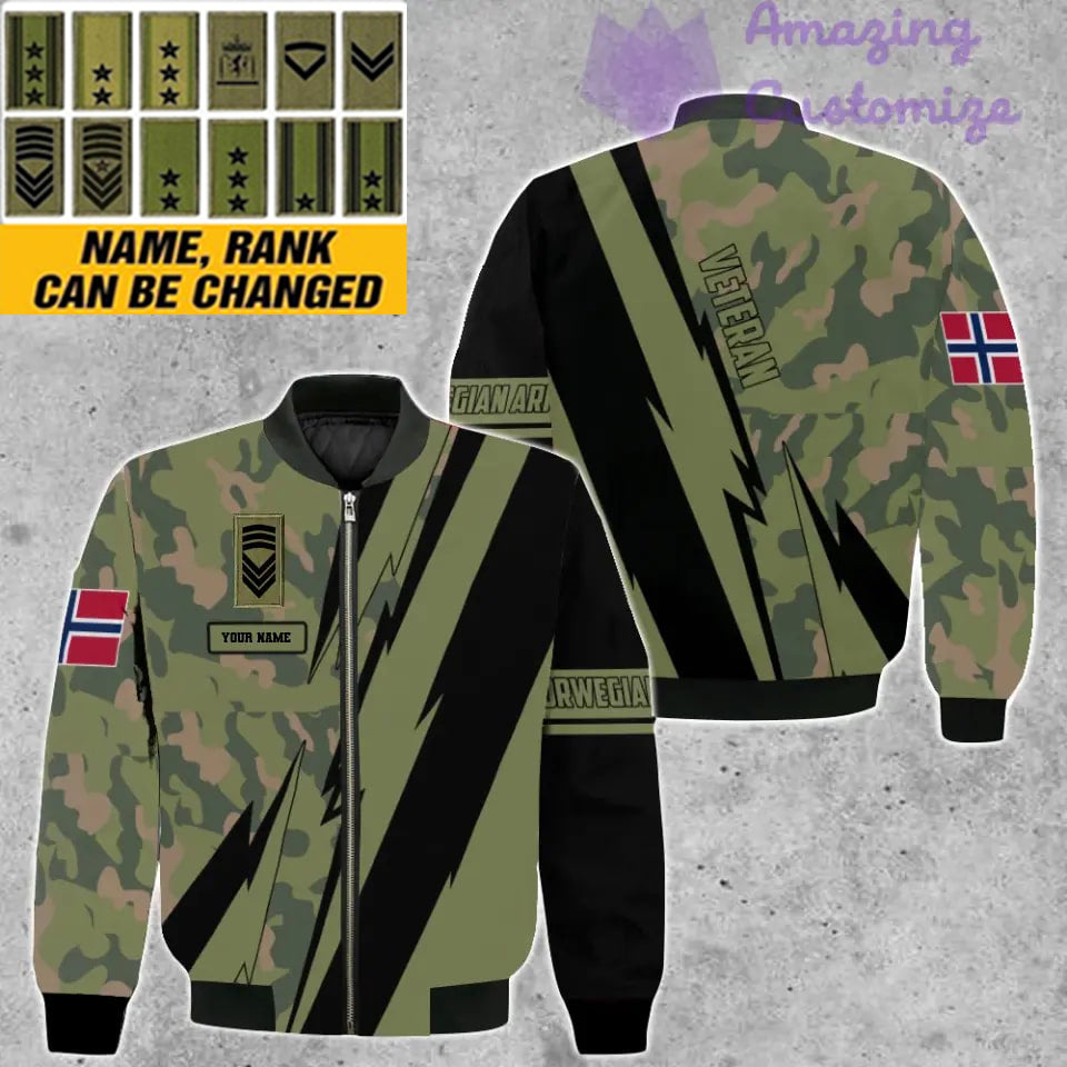 Veste de bombardier personnalisée avec camouflage soldat/vétéran norvégien avec nom et grade, imprimée en 3D - 03042401QA