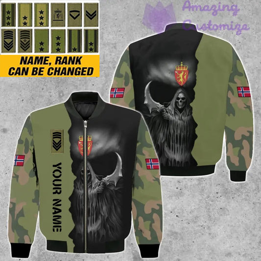 Personalisierte Bomberjacke mit Camouflage-Muster für norwegische Soldaten/Veteranen mit Namen und Rang, 3D-Druck – 260124QA