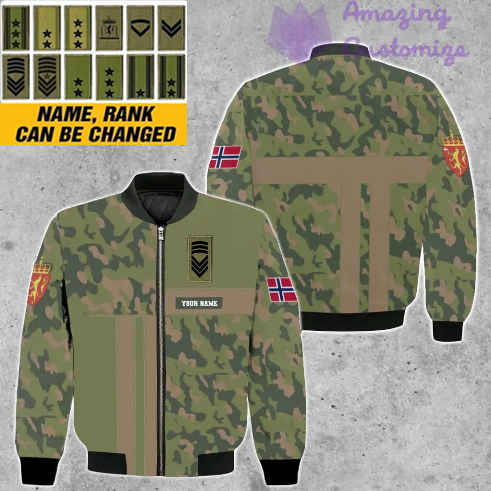 Personalisierte Bomberjacke mit Camouflage-Muster für norwegische Soldaten/Veteranen mit Namen und Rang, 3D-Druck – 07052401QA